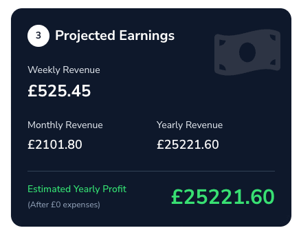 Projected earnings widget showing potential revenue